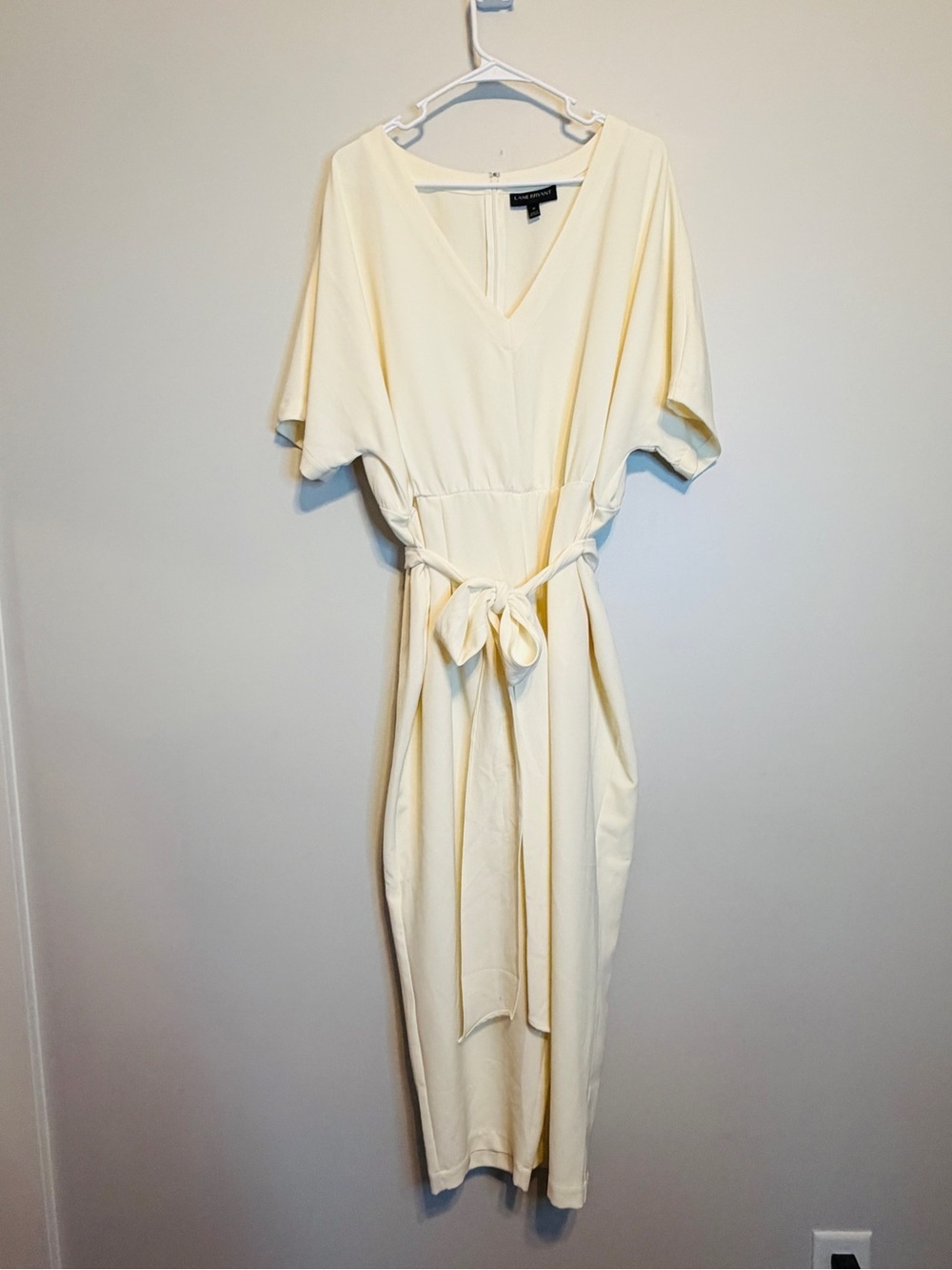 Lane Bryant Cream V-Neck Tie-Waist Jumpsuit